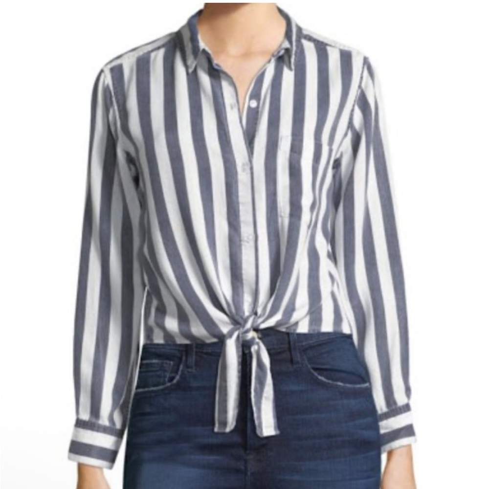 Luna Tuccini Blue and White 3/4 Sleeve Button Down Shirt S new - Picture 2 of 9